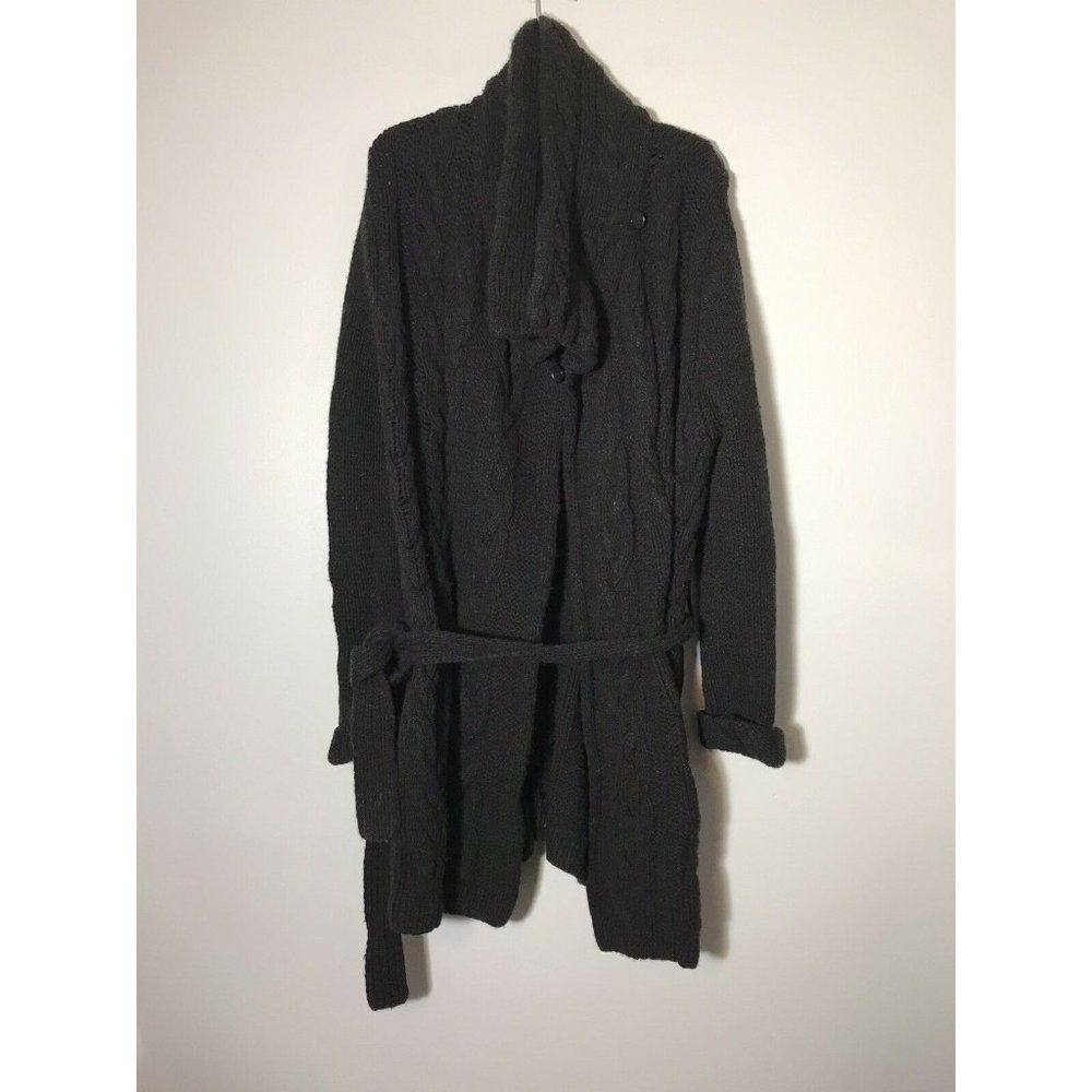 EUC Vince Thick Cable Knit Soft Wool Yak Charcoal Gray Belt Long Cardigan Size M